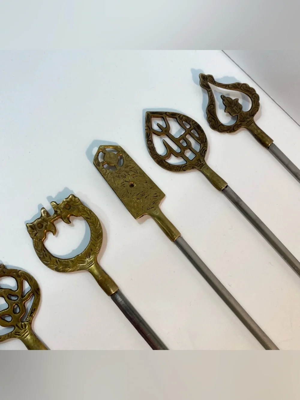 8 Vintage Sener Turkey Brass Stainless Steel Meat Skewers BBQ Grill Shish Kabobs